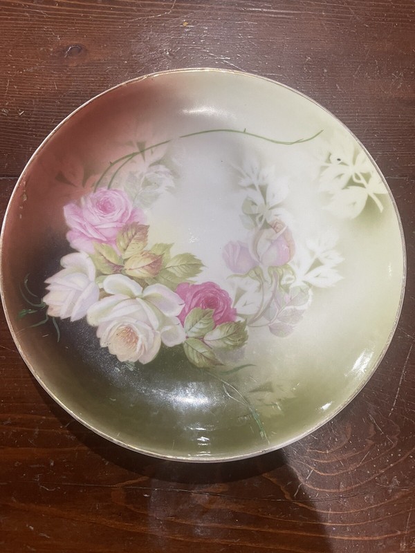 Hand Painted Pink And Yellow Roses Porcelain Plate 9" Germany