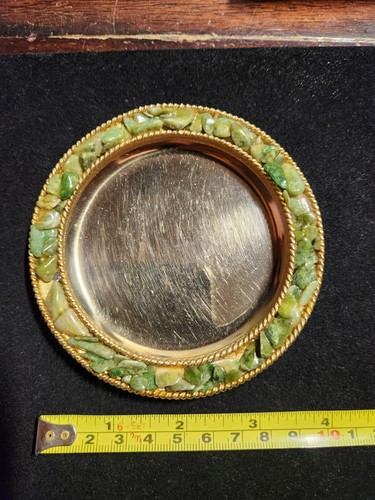 Vintage Jolle Ashtray Pin Tray Gold Metal with Green Jade Color Stones - Picture 11 of 11