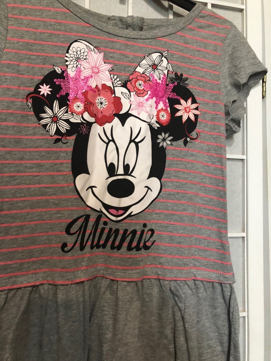 Girls Shirt Grey Disney Minnie Mouse Ruffle Hi-Low Short Sleeve 10