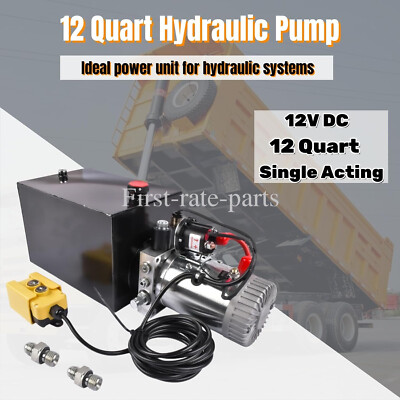#ad 12 Quart Single Acting Hydraulic Pump 12V DC Dump Trailer Hydraulic Power Unit $155.99