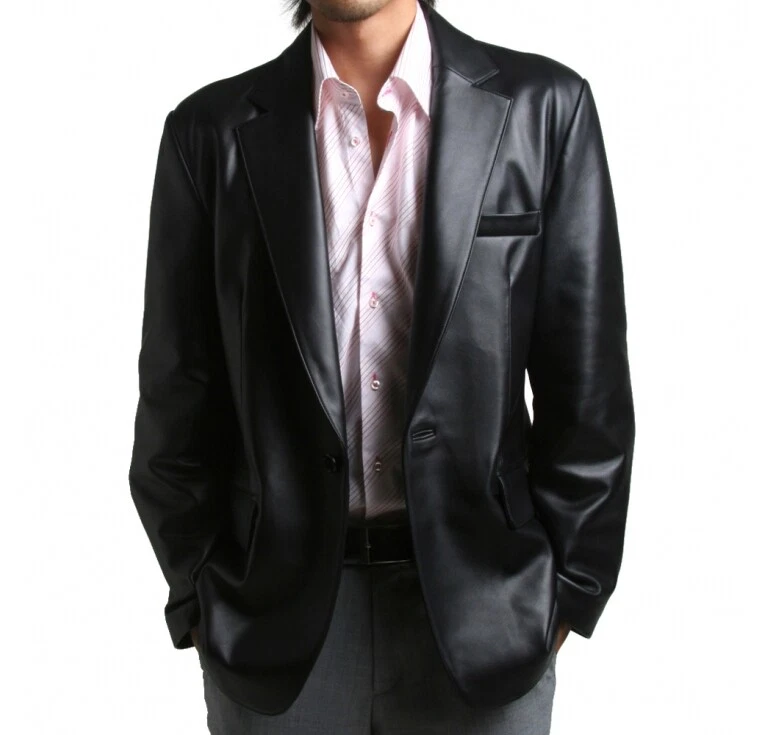 Mens 100% Genuine Lambskin Soft Slim Fit Black Leather Blazer