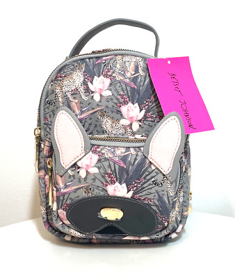 BETSEY JOHNSON Backpack GRAY & PINK Cheetah Print Bunny Ears Handbag Purse NWT