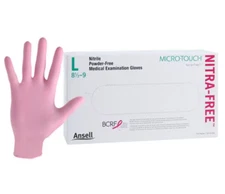 Ansell Micro-Touch Nitra-Free Pink Nitrile Gloves, Size Large - Case of 1,000