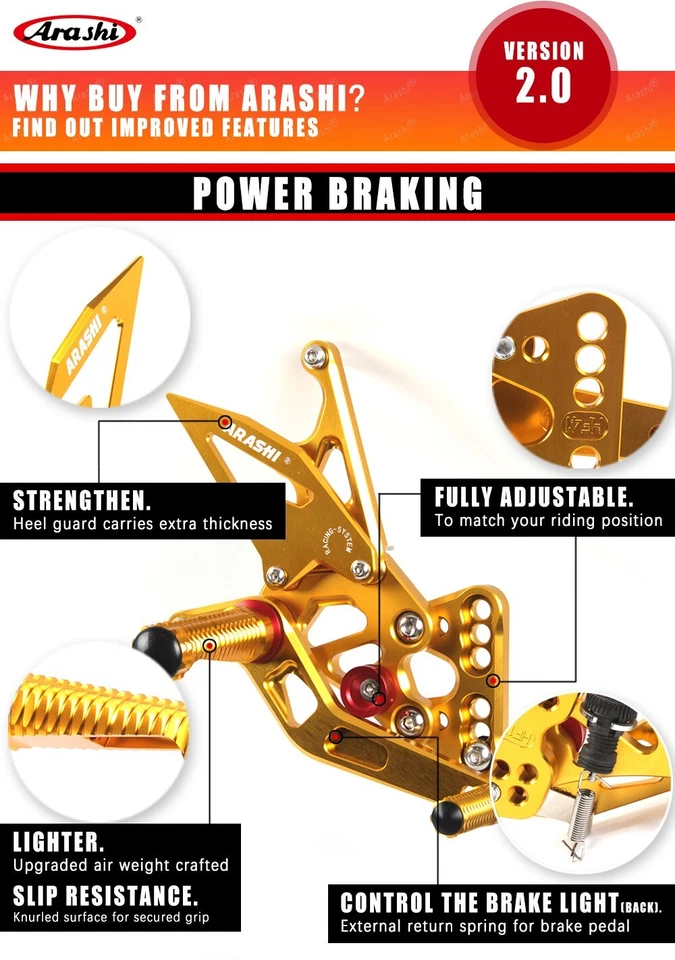 Juego de clavija de reposapiés Racing para Yamaha YZF R1 2009-2014 2013 2012 2011 2010 dorado Foto 4 de 4