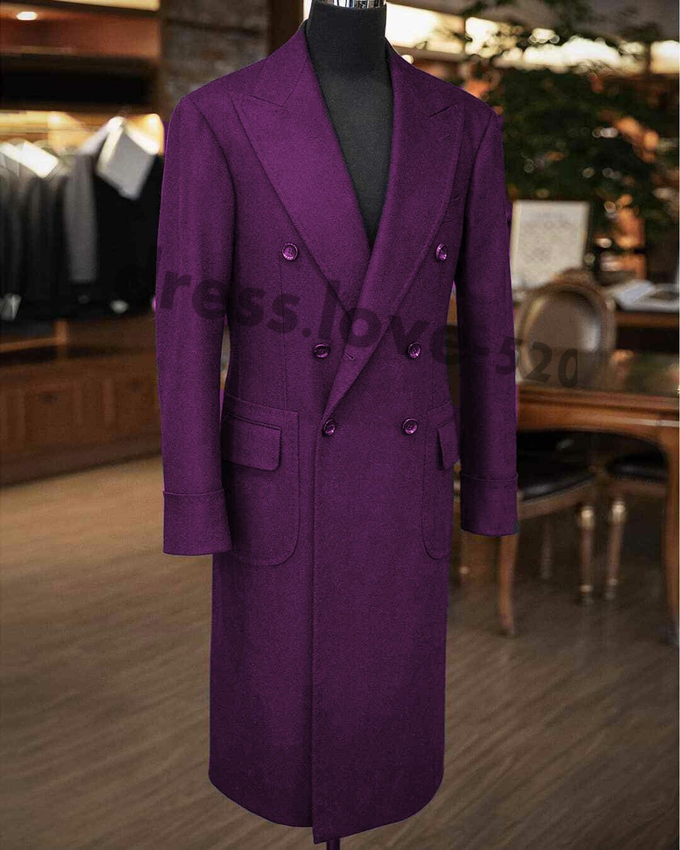 Men Double-breasted Wool & Cashmere Great Coat Long Overcoat Heavy