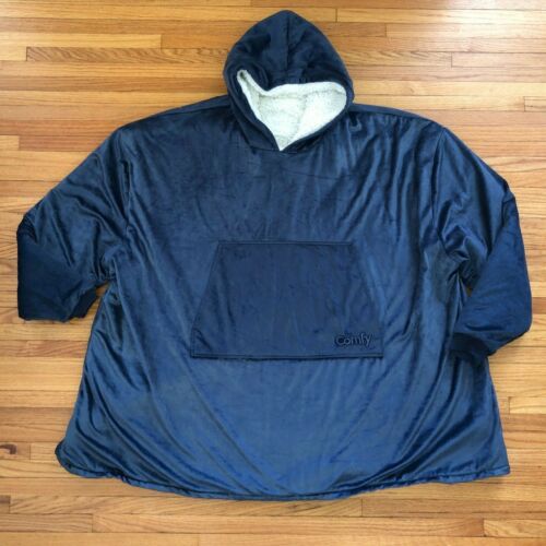 The Comfy Sweatshirt Wearable Hoodie Blanket Black Blue Pocket Adult Size