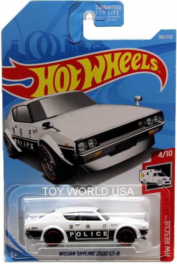 2019 Hot Wheels HW Rescue Nissan Skyline 2000 GT-R Police Car White