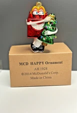 2014 McDonald's Mc D Happy Meal Hugging Christmas Tree Glass Ornament w Box NOS