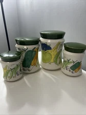 S/4 Vtg Canister Set Ernestine Salerno Italy Hdptd VEGGIES 893 Beans Peppers