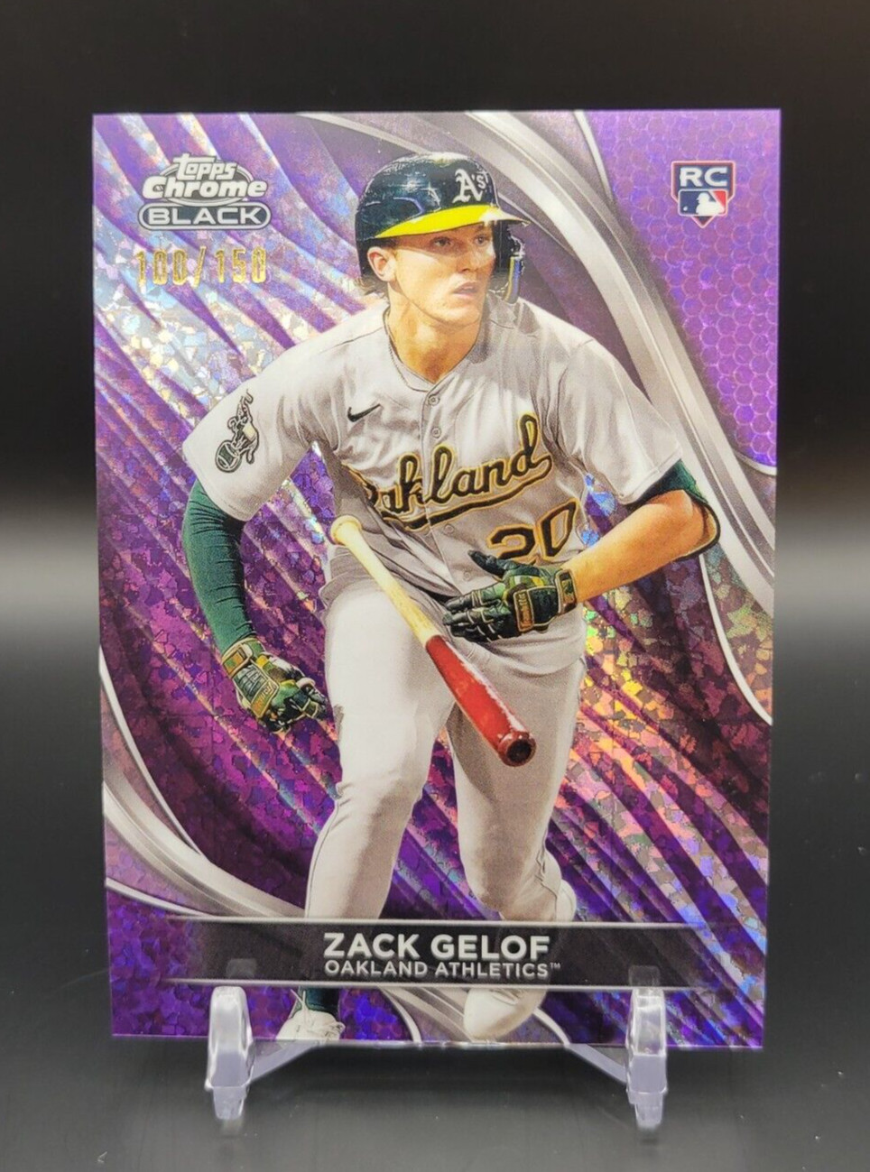 Zack Gelof 2024 Topps Chrome Black #40 Purple Mini-Diamond Refractor RC #100/150