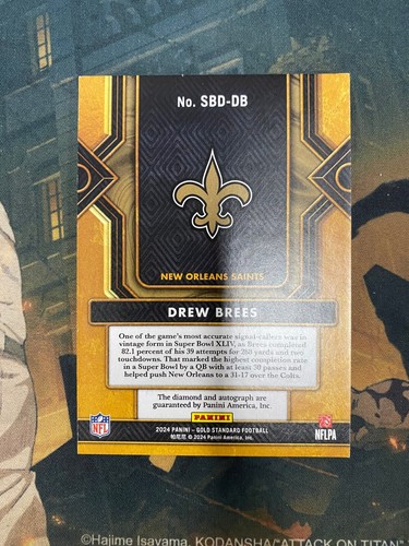 DREW BREES 2024 PANINI GOLD STANDARD #SBDDB SUPER BOWAL DIAMOND SIG /10 - Picture 2 of 2