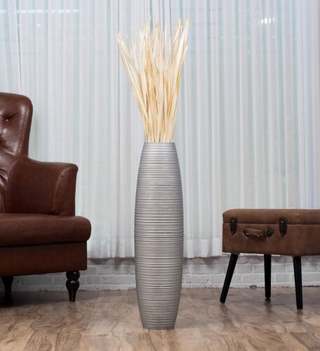 Sophisticated 28-inch Tall Silver Floor Vase for Faux Plants & Pampas Grass - Picture 4 of 10