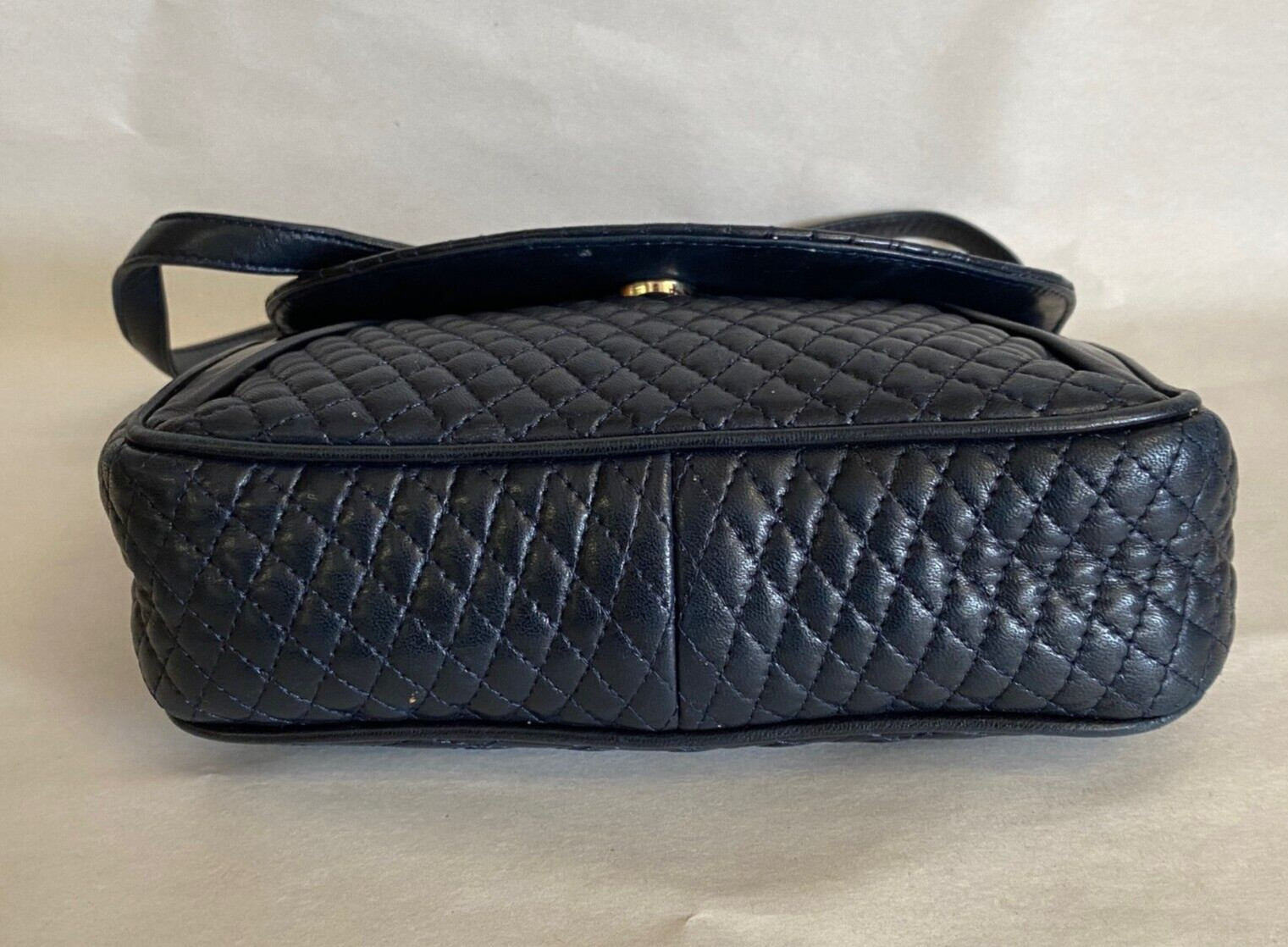 Vintage Bally Navy Quilted Leather Crossbody / Clutch… Gem