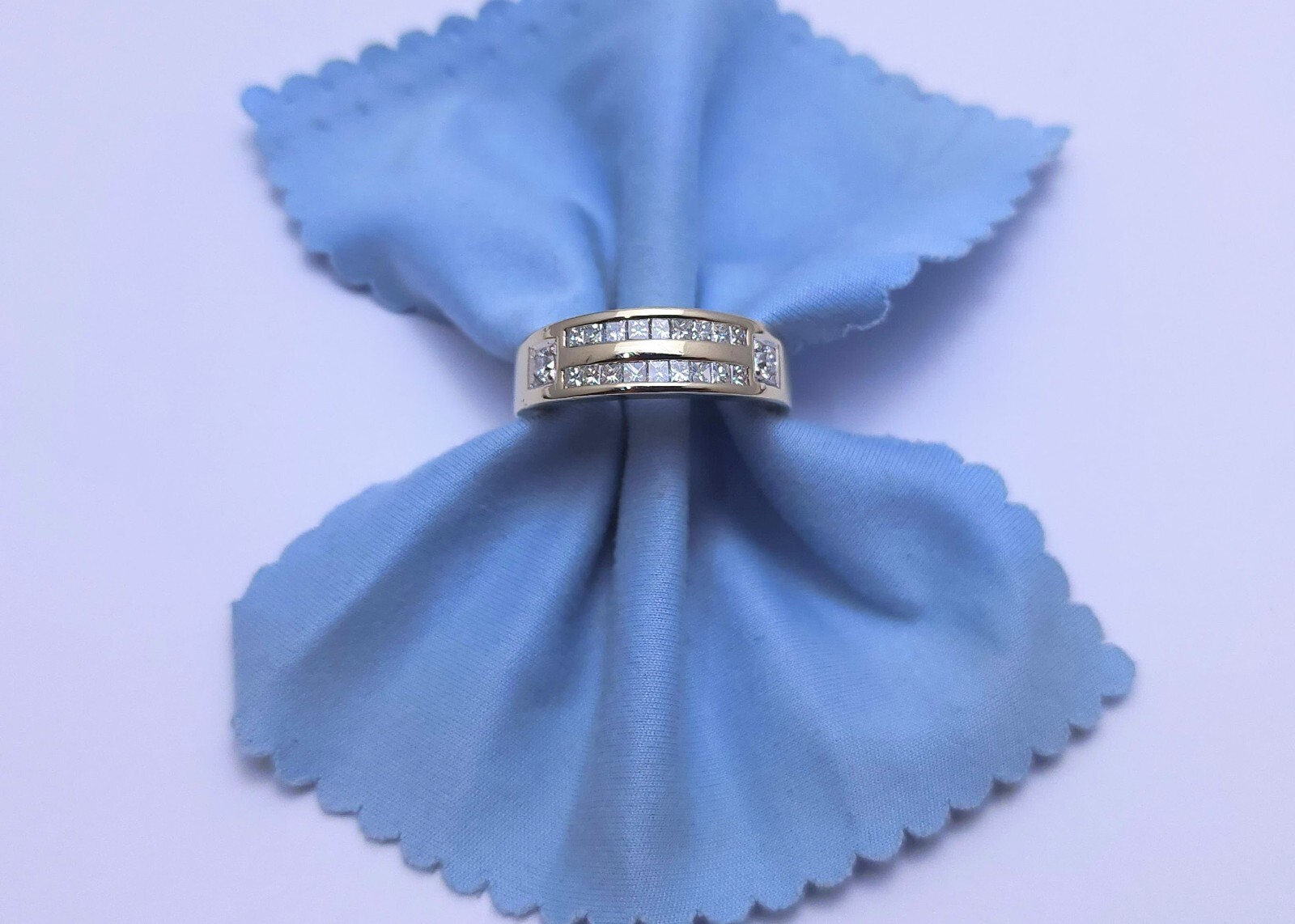 14K Solid White Gold Designer Princess Cut Diamon… - image 4