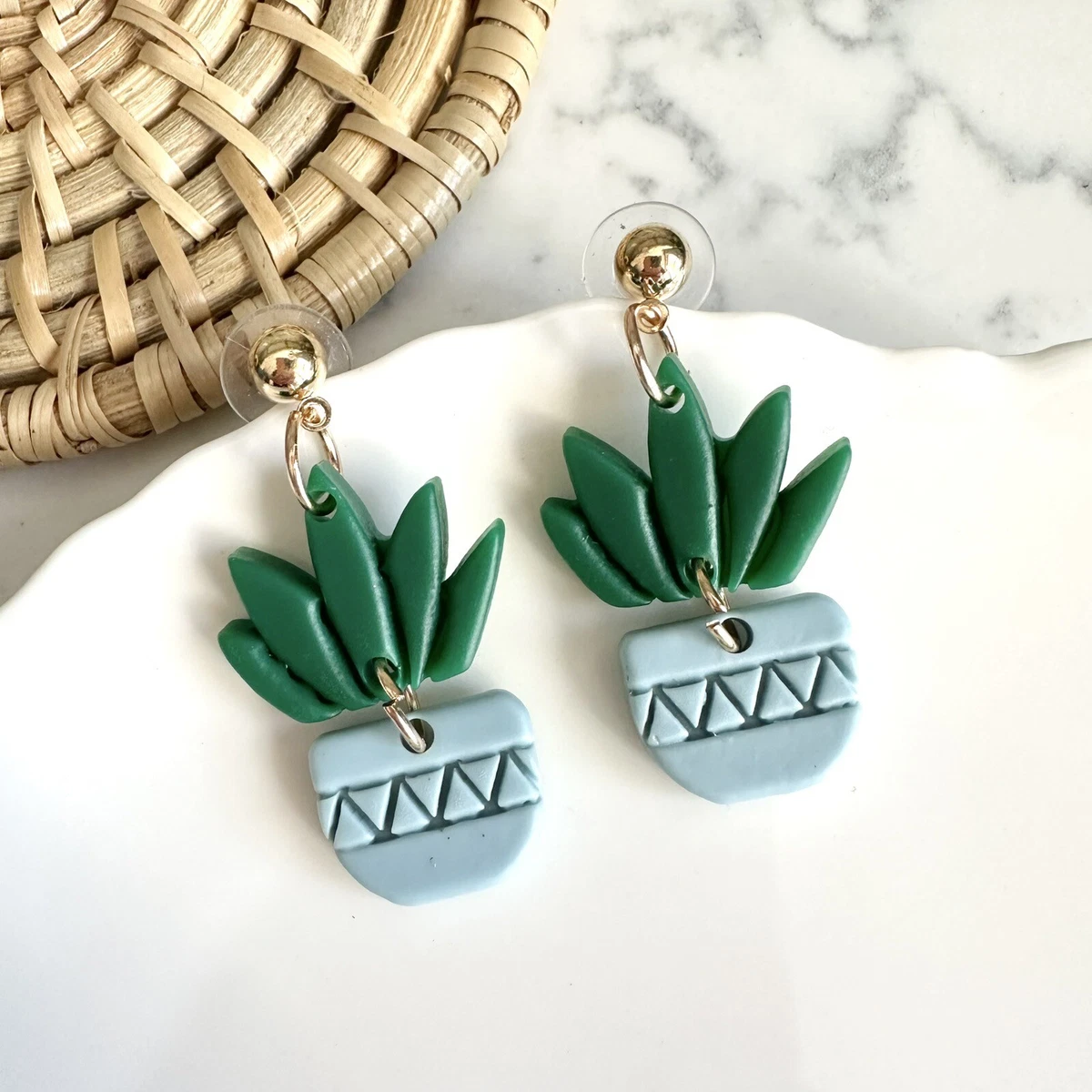 Cactus Aloe Succulent Earrings Polymer Clay Plant Bohemian Jewelry