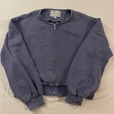 Amour Vert Organic Cotton Full Zip Sweater Size Large USA Made Faded Blue