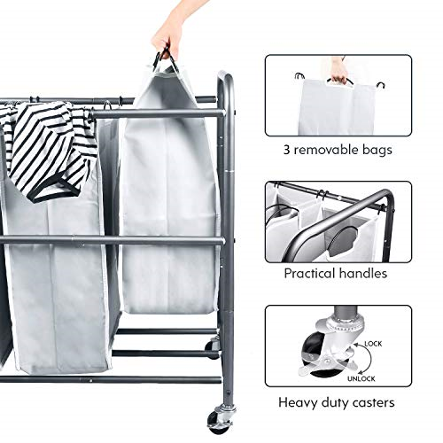 ROMOON Laundry Sorter, 3 Bag Laundry Hamper Sorter with Rolling Heavy