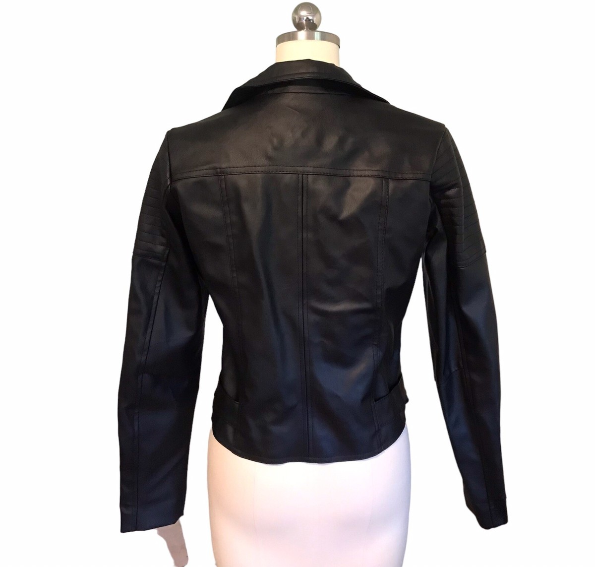 Miss London Faux Leather Black Moto Jacket Rose Gold