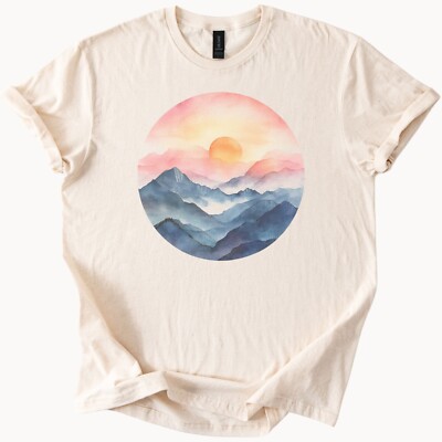 Mountain Sunset Tee Watercolor Nature Shirt Graphic Top