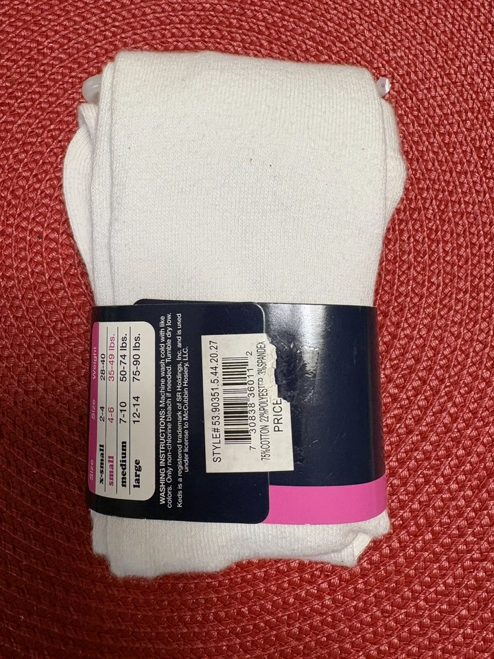 Girls Keds White Tights Cotton Size 4-6 Small NWT - Image 2 of 3