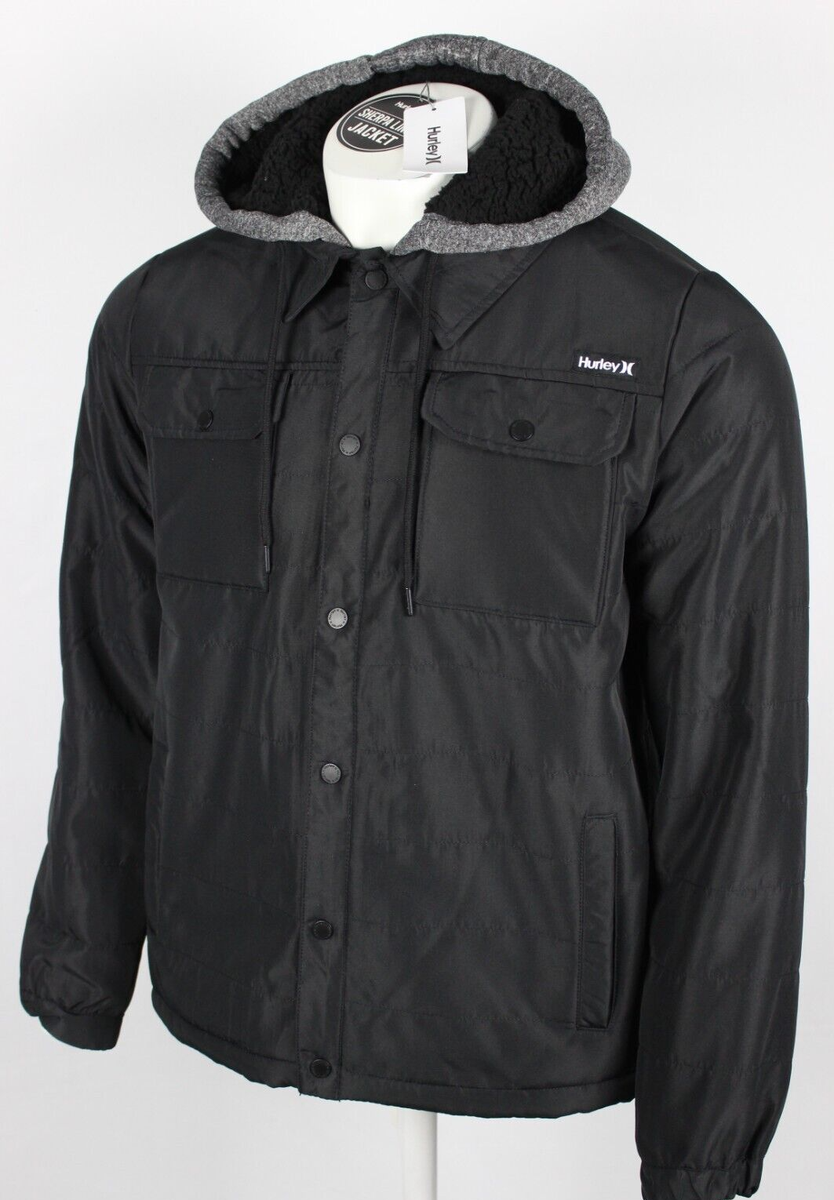 Hurley Men's Ostrom Sherpa Lined Jacket Hooded M Medium Black Snap