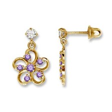 14K Yellow White Gold Flower Screw Back Dangle Earrings for Women