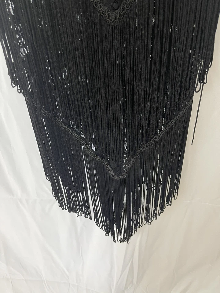 Talisman Lace Black Flapper Fringe Latin Dance Costume Size 38 - Image 3 of 4