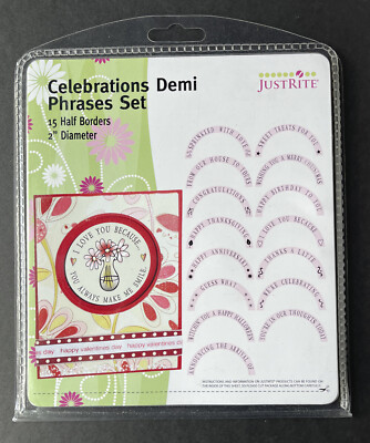 JustRite  Celebrations Demi Phrases Set  15 Half Borders 2  Diameter Stamp