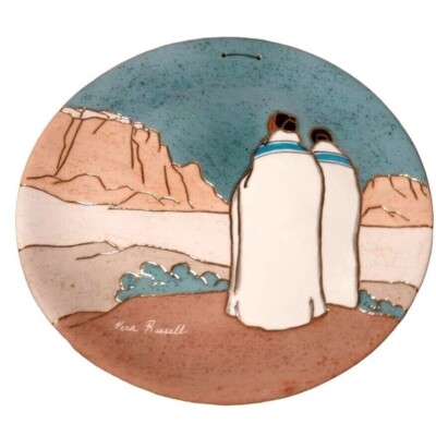 Vera Russell XL Native American Navajo Southwest Pottery 24K Gold Wall Art Decor