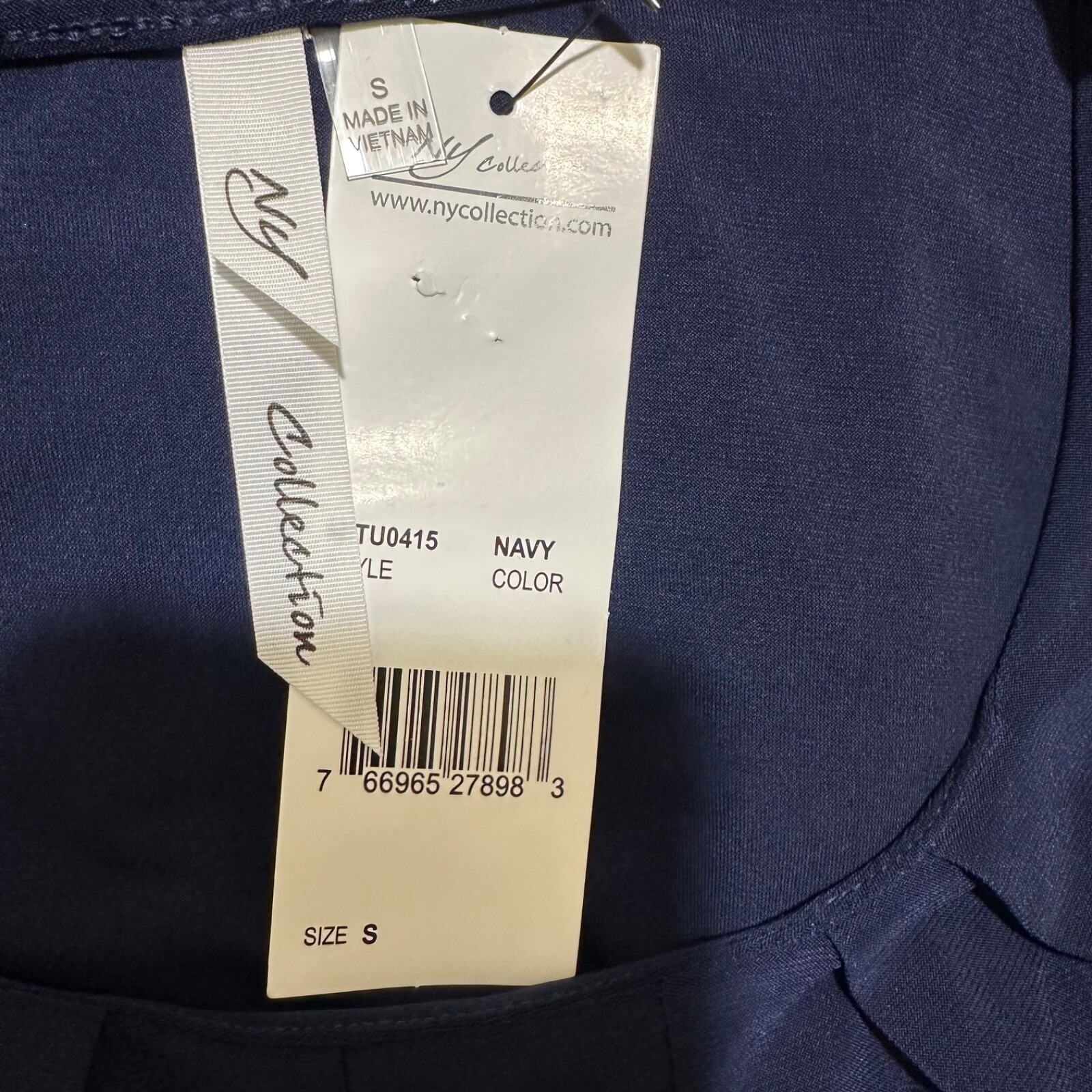 NY Collection Women's Size S Navy Blue Short Sleeve Balloon Sleeve Top NWT