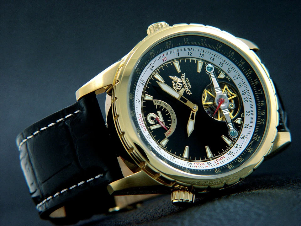 Automatik Cavadini Herrenuhr Edelstahl Vergoldet Gangreserve CV-780 schwarz - Bild 2 von 3