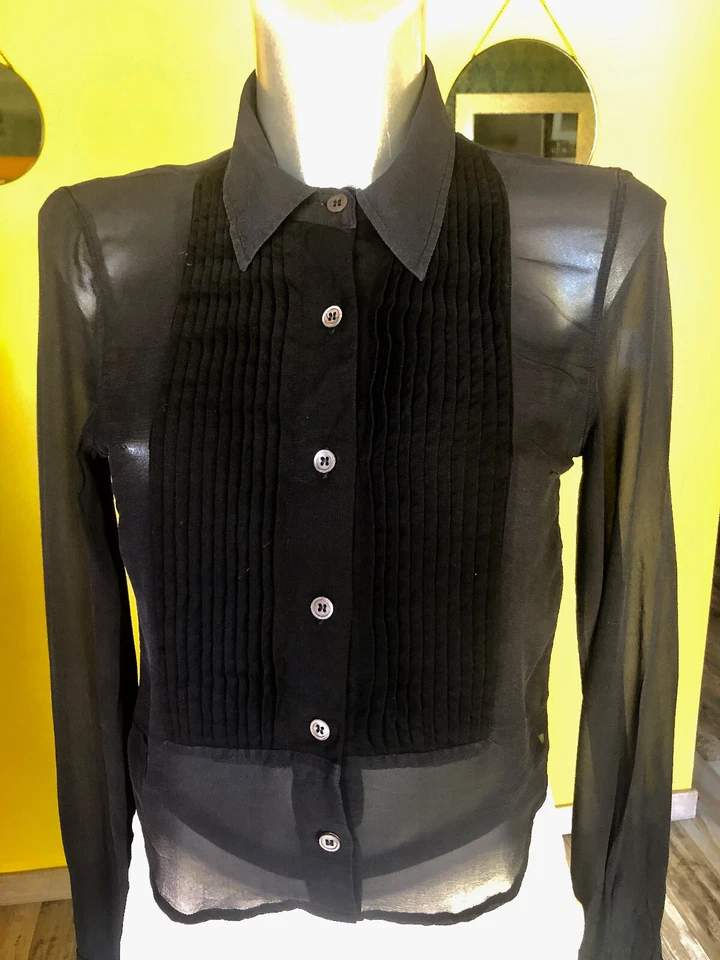 luxueuse chemise soie noire transparente ANN DEMEULEMEESTER taille 38 - Photo 2/4