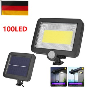 COB 100LED Solarleuchte mit Bewegungsmelder Solarstrahler Außen Gartenlampe DHL