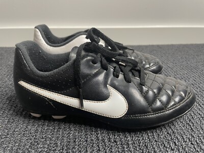 Nike JR Tiempo Rio II FG Youth Soccer Leather Boots Black White US2Y UK1.5