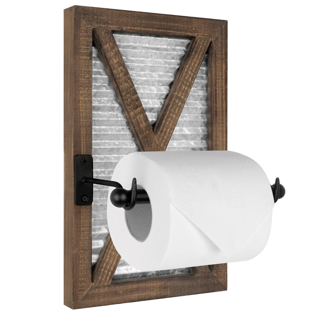 autumn alley farmhouse toilet paper holder with shelf - rustic