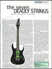 Ibanez Universe 7-String guitar review 1996 soundcheck pin-up article print