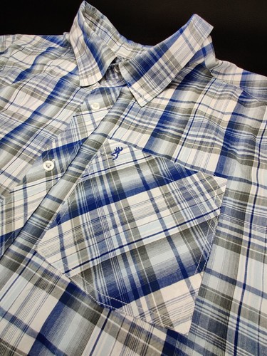 Browning Men's XL White/Baby Blue/Blue/Grey Plaid Short Sleeve Button Down Shirt - Picture 2 of 10
