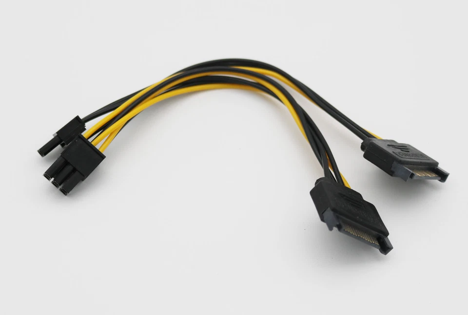 1pc Dual 15 Pin SATA Male To PCIe 8 Pin (6+2) Male Video Card Power Supply Cable - Image 3 of 4