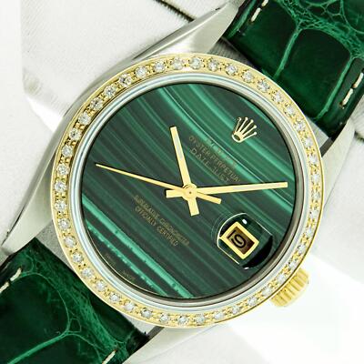 Rolex DateJust QS Malachite Dial Steel and 18K Yellow Gold Diamond Bezel Watch