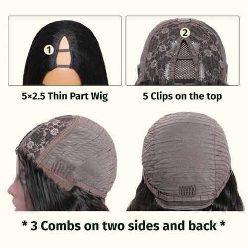 UNice Peruvian Yaki Straight V Part Wig Human Hair Upgrade U Part Wigs Glueless - Picture 6 of 18