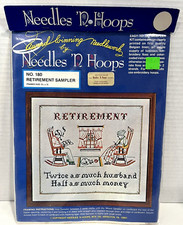 Vintage Needles N Hoops Printed Cross Stitch Kit 180 Retirement Sampler New