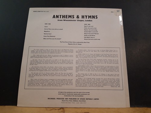 FREE CHURCH CHOIR UNION Anthems & Hymns From Westminster Chapel LP 1970 NM! - Picture 3 of 7