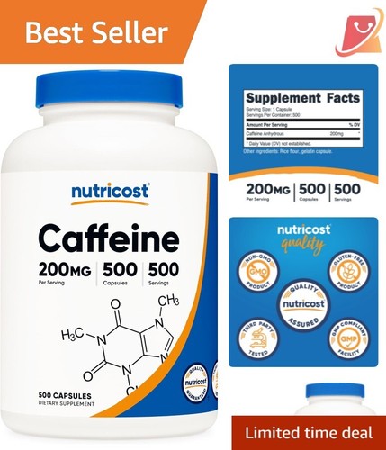 Unflavored Caffeine Capsules (200mg) - 500 Count for Adult Energy Management