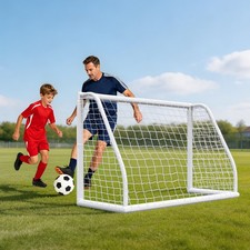6 x 4' PVC Soccer Goal Net Steel Post Frame Backyard Football Training Set White