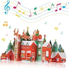 Christmas Cards with Envelopes, Note Card and lights, Musical 3D Pop Up