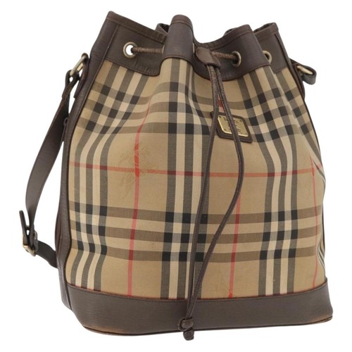 Burberrys Nova Check Purse Shoulder Bag Canvas Beige Gold Auth 182425 - Afbeelding 1 van 20