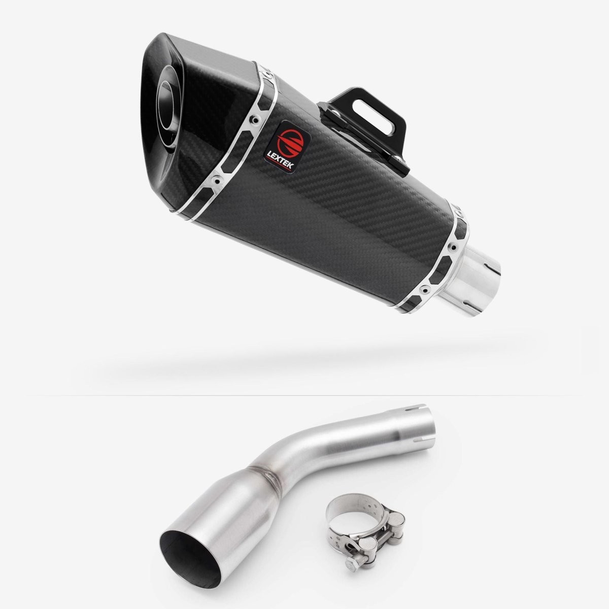 Lextek Carbon Fibre XP8C 210mm Exhaust with Link pipe Clamp-on Black Silencer