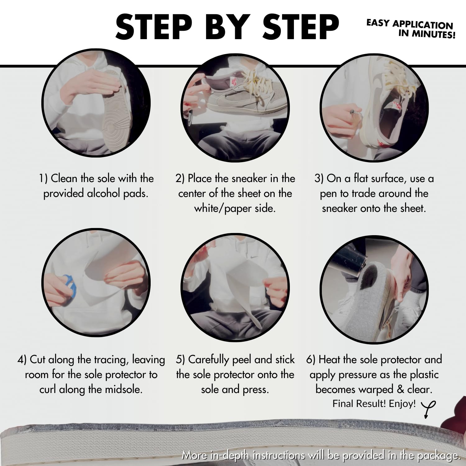 SneakerSoul Sole Protector 1 Pair - 6" x 15" Clear Shoe Sole Protector for Sn...