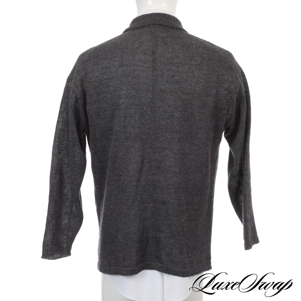 #1 MENSWEAR Inis Meain Ireland Cigar Grey Mixed Linen Pub Jacket Cardigan L #2 - Image 2 of 4