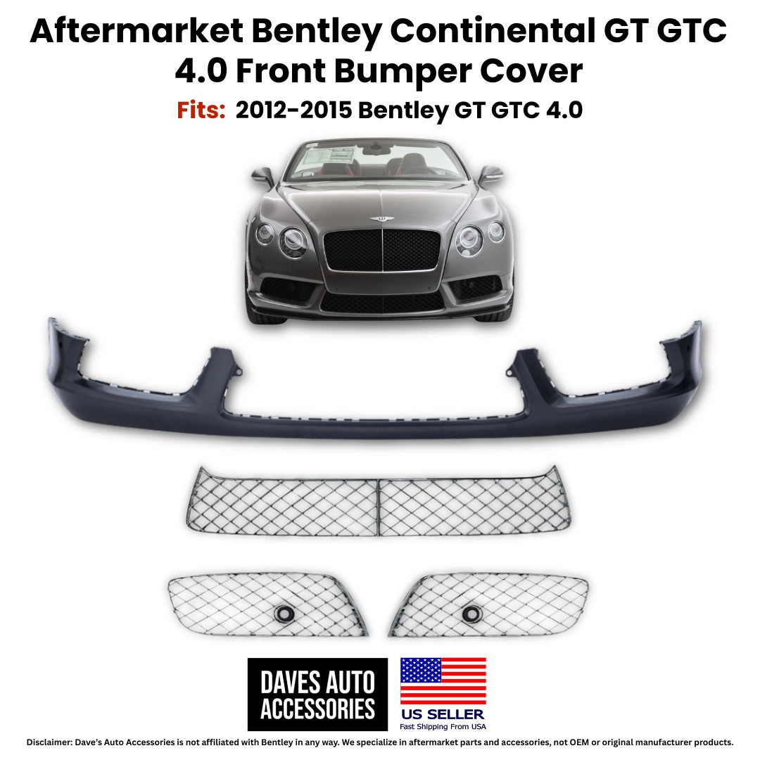 2012–15 Bentley GTC Front Bumper Cover + Left Right Grilles